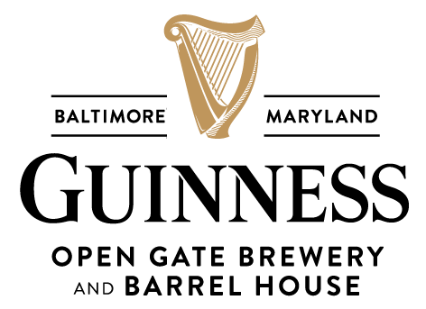 Guinness Open Gate Brewery and Barrel House logo in Baltimore, Maryland, featuring a gold harp icon.