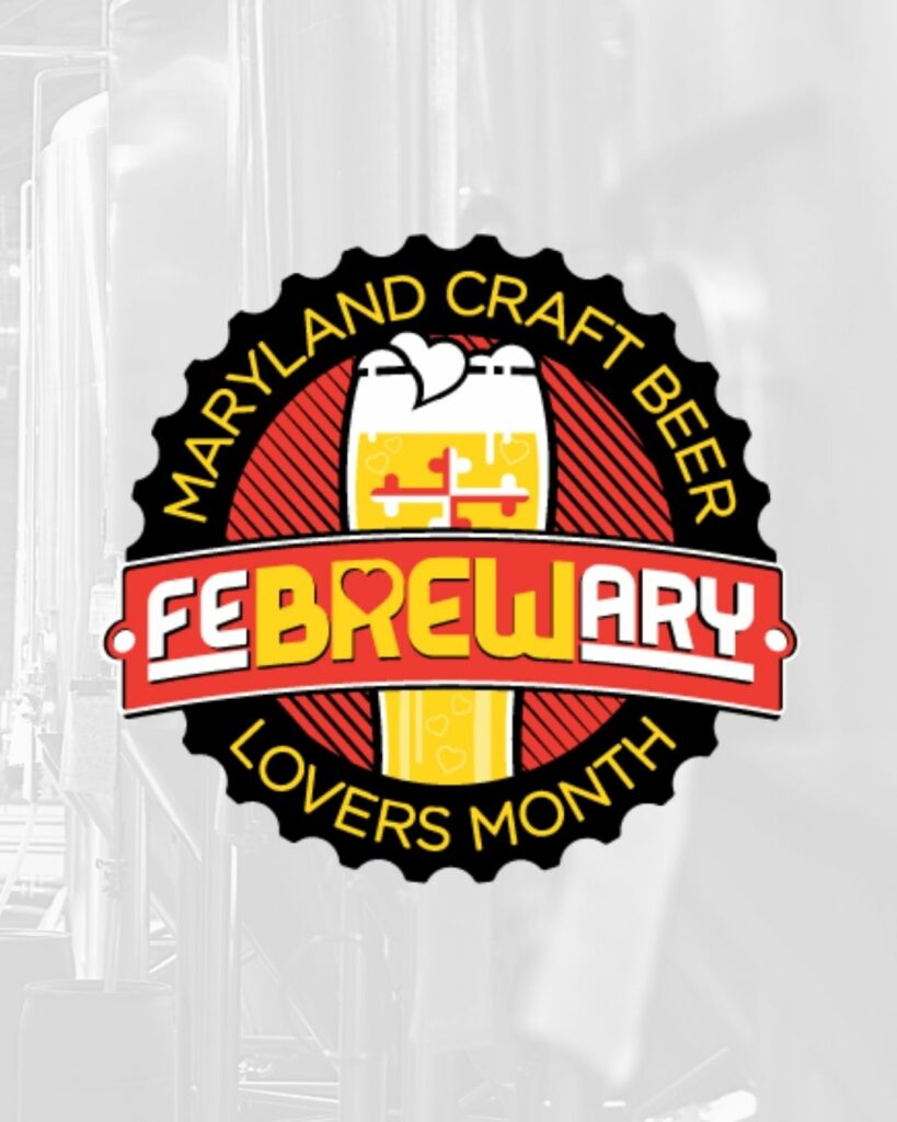 Logo for “Maryland Craft Beer Febrewary Lovers Month” featuring a beer glass design shaped like a bottle cap.