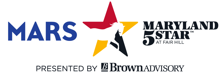 Logo for the MARS Maryland 5 Star at Fair Hill, presented by Brown Advisory, featuring a horse silhouette inside a tri-colored star.
